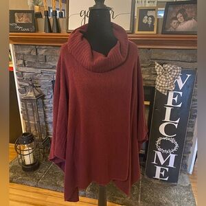 Eileen Fisher Merino/Cashmere Sweater Poncho Burgundy S/M